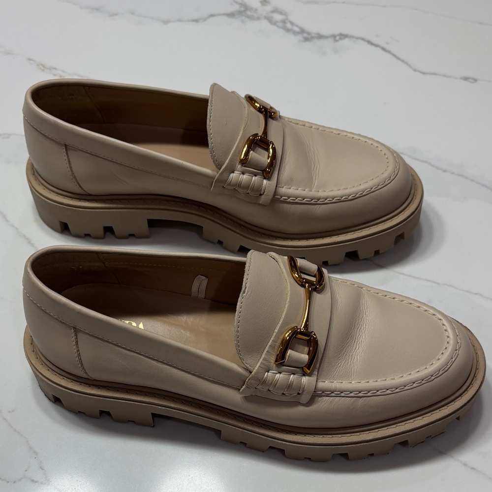 Zara Beige Loafers with Gold Buckle Detail - Picture 8 of 17